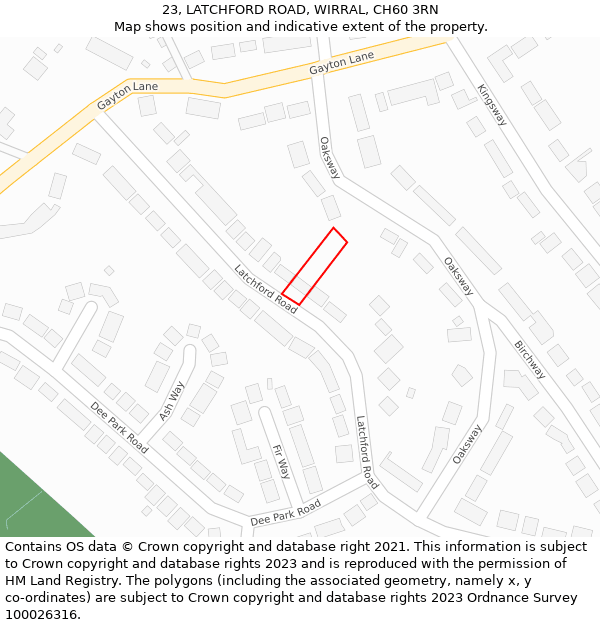 23, LATCHFORD ROAD, WIRRAL, CH60 3RN: Location map and indicative extent of plot