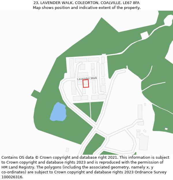 23, LAVENDER WALK, COLEORTON, COALVILLE, LE67 8FA: Location map and indicative extent of plot