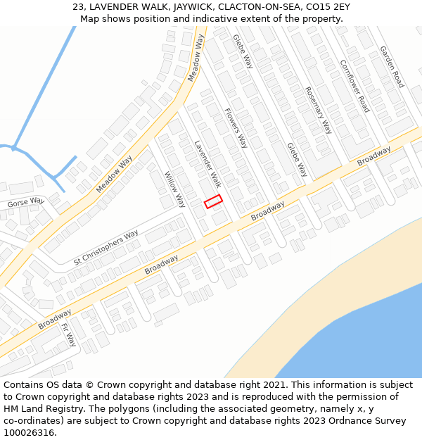 23, LAVENDER WALK, JAYWICK, CLACTON-ON-SEA, CO15 2EY: Location map and indicative extent of plot