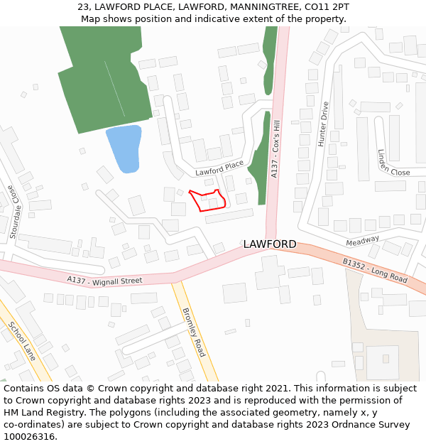 23, LAWFORD PLACE, LAWFORD, MANNINGTREE, CO11 2PT: Location map and indicative extent of plot