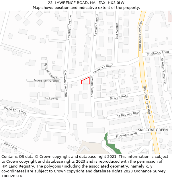 23, LAWRENCE ROAD, HALIFAX, HX3 0LW: Location map and indicative extent of plot