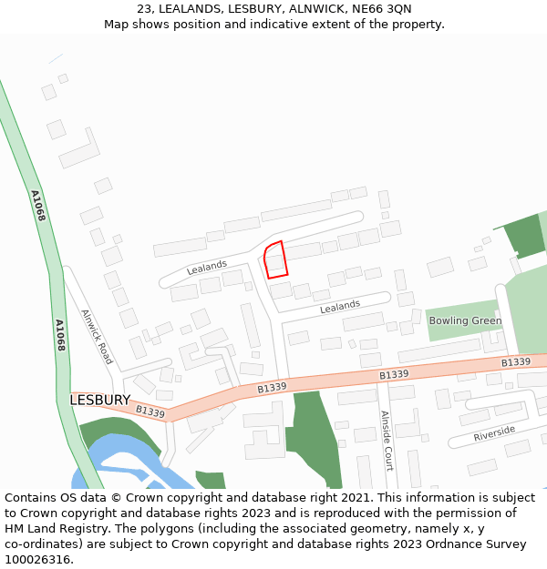 23, LEALANDS, LESBURY, ALNWICK, NE66 3QN: Location map and indicative extent of plot