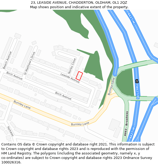 23, LEASIDE AVENUE, CHADDERTON, OLDHAM, OL1 2QZ: Location map and indicative extent of plot