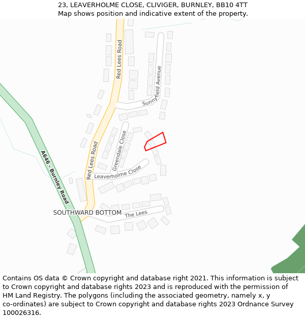 23, LEAVERHOLME CLOSE, CLIVIGER, BURNLEY, BB10 4TT: Location map and indicative extent of plot