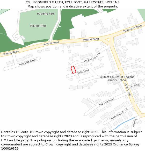 23, LECONFIELD GARTH, FOLLIFOOT, HARROGATE, HG3 1NF: Location map and indicative extent of plot