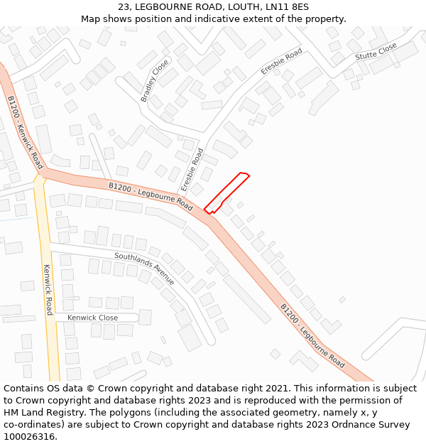 23, LEGBOURNE ROAD, LOUTH, LN11 8ES: Location map and indicative extent of plot