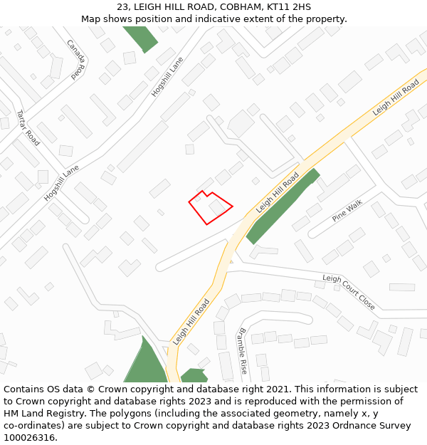 23, LEIGH HILL ROAD, COBHAM, KT11 2HS: Location map and indicative extent of plot