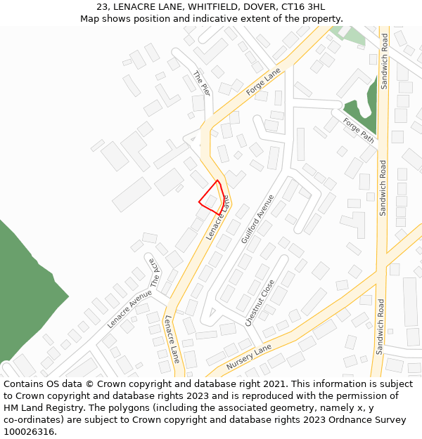 23, LENACRE LANE, WHITFIELD, DOVER, CT16 3HL: Location map and indicative extent of plot