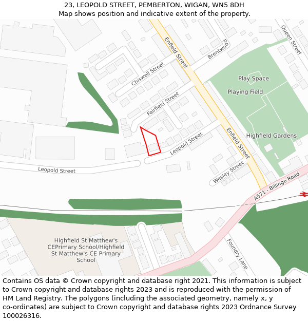 23, LEOPOLD STREET, PEMBERTON, WIGAN, WN5 8DH: Location map and indicative extent of plot