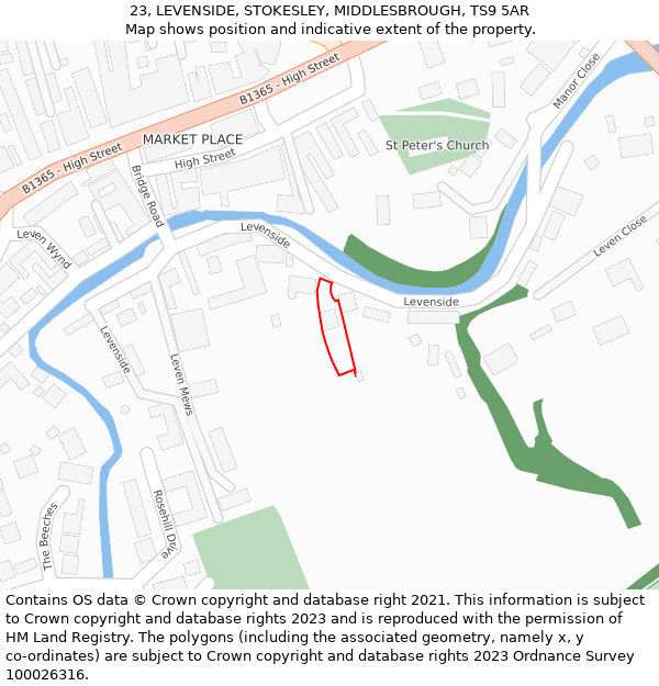 23, LEVENSIDE, STOKESLEY, MIDDLESBROUGH, TS9 5AR: Location map and indicative extent of plot