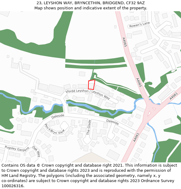 23, LEYSHON WAY, BRYNCETHIN, BRIDGEND, CF32 9AZ: Location map and indicative extent of plot