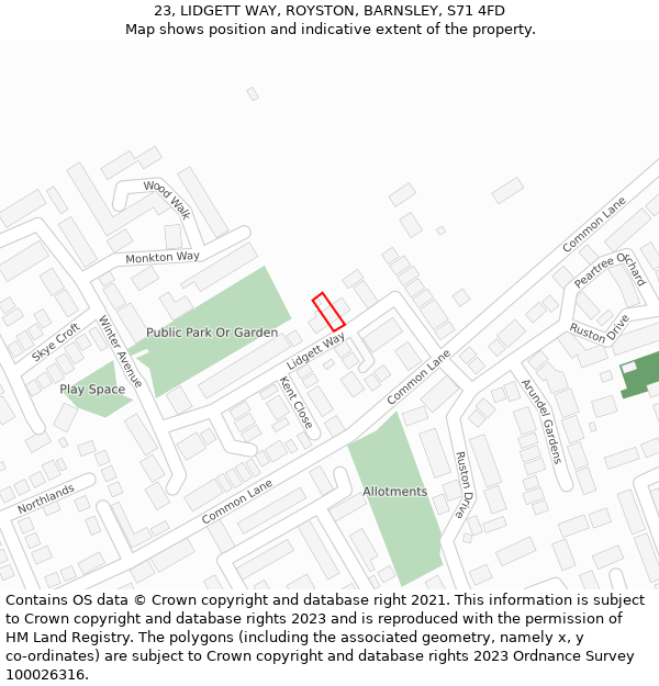 23, LIDGETT WAY, ROYSTON, BARNSLEY, S71 4FD: Location map and indicative extent of plot