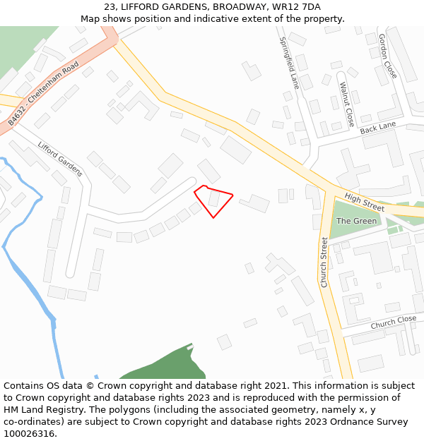 23, LIFFORD GARDENS, BROADWAY, WR12 7DA: Location map and indicative extent of plot