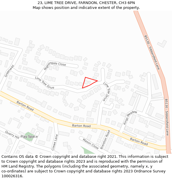 23, LIME TREE DRIVE, FARNDON, CHESTER, CH3 6PN: Location map and indicative extent of plot