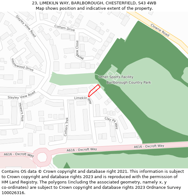 23, LIMEKILN WAY, BARLBOROUGH, CHESTERFIELD, S43 4WB: Location map and indicative extent of plot