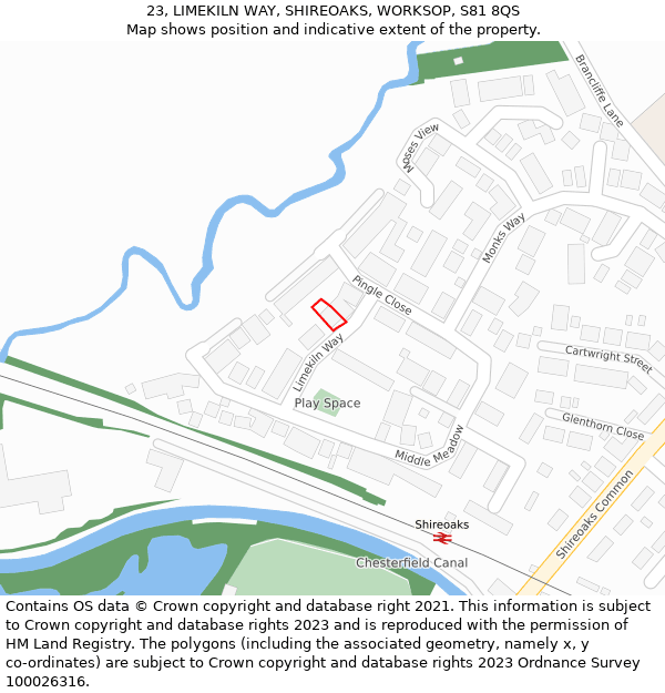 23, LIMEKILN WAY, SHIREOAKS, WORKSOP, S81 8QS: Location map and indicative extent of plot