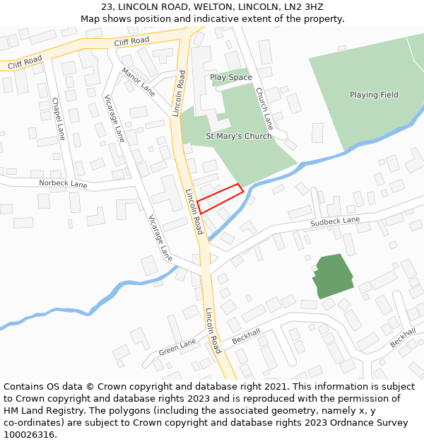 23, LINCOLN ROAD, WELTON, LINCOLN, LN2 3HZ: Location map and indicative extent of plot