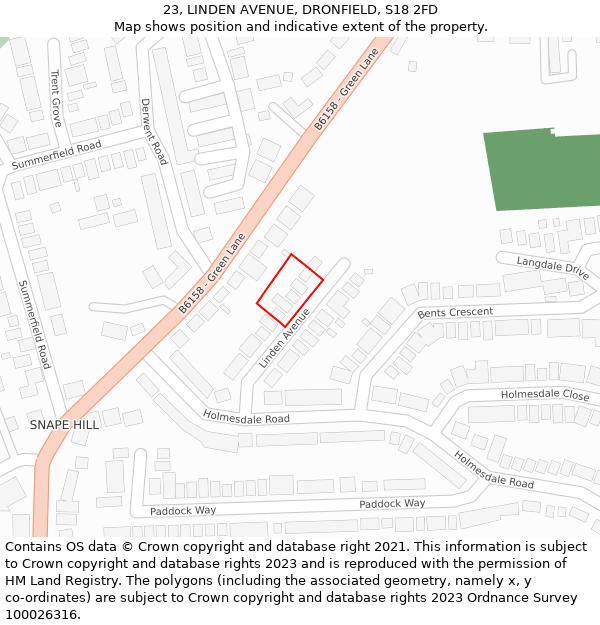 23, LINDEN AVENUE, DRONFIELD, S18 2FD: Location map and indicative extent of plot