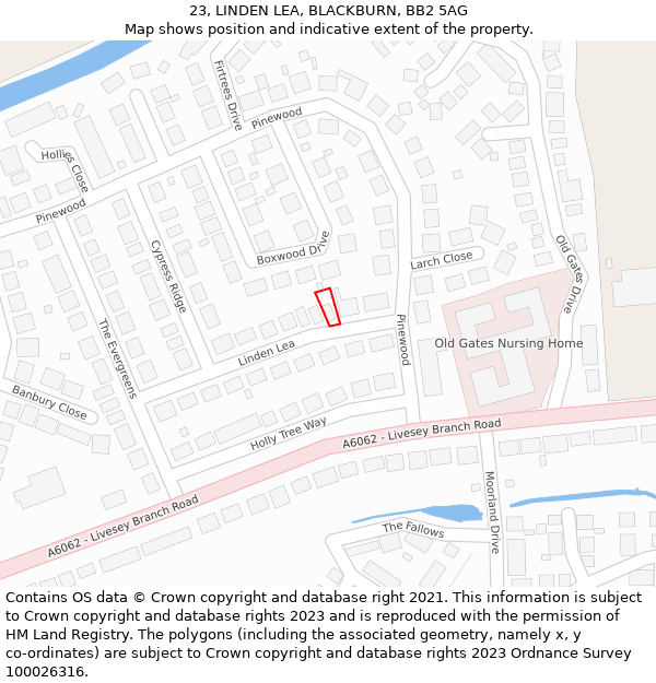 23, LINDEN LEA, BLACKBURN, BB2 5AG: Location map and indicative extent of plot