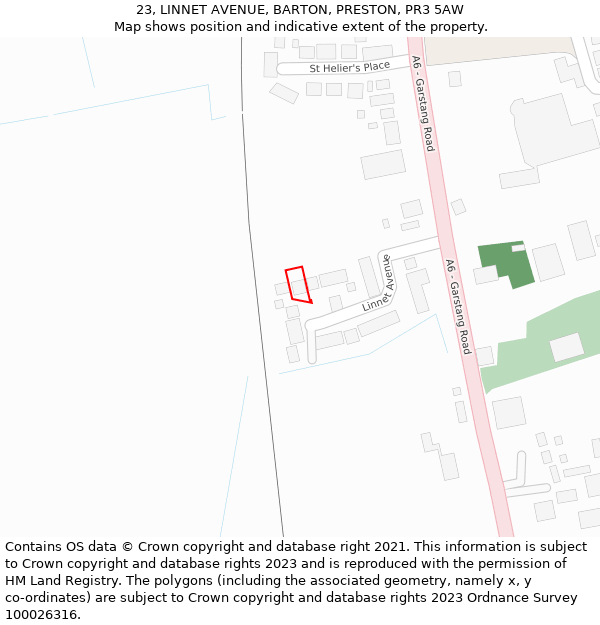 23, LINNET AVENUE, BARTON, PRESTON, PR3 5AW: Location map and indicative extent of plot