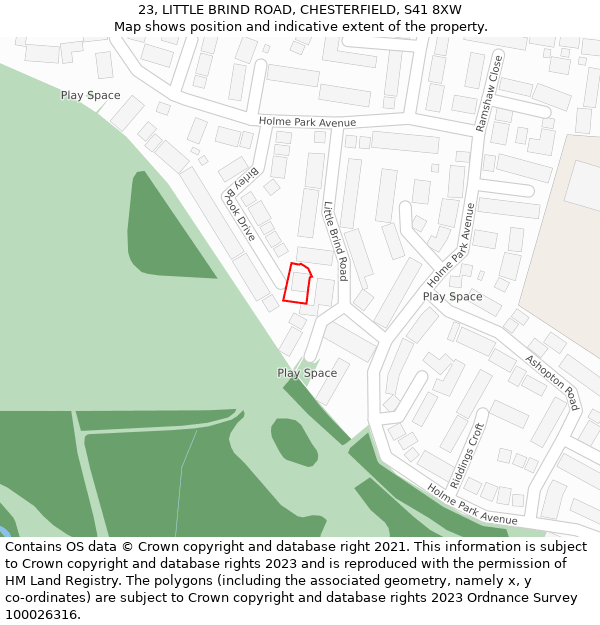 23, LITTLE BRIND ROAD, CHESTERFIELD, S41 8XW: Location map and indicative extent of plot