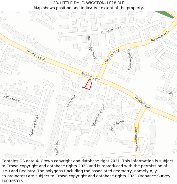 23, LITTLE DALE, WIGSTON, LE18 3LF: Location map and indicative extent of plot