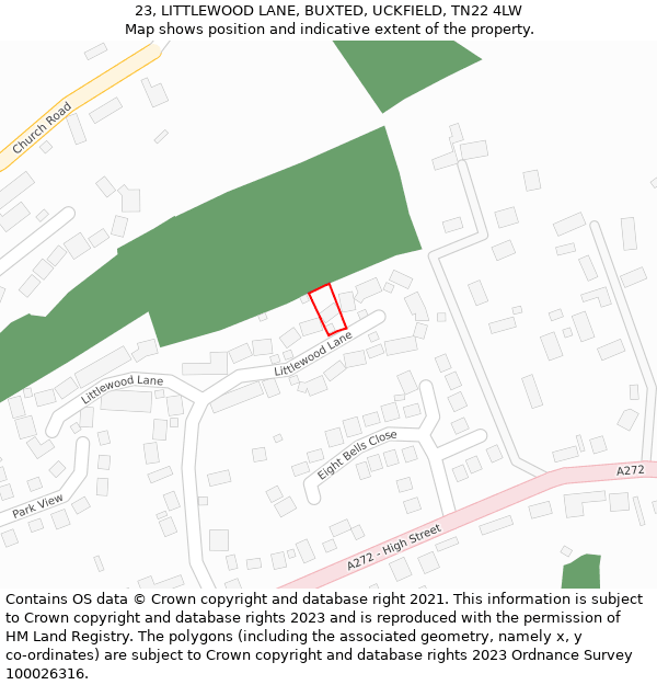 23, LITTLEWOOD LANE, BUXTED, UCKFIELD, TN22 4LW: Location map and indicative extent of plot