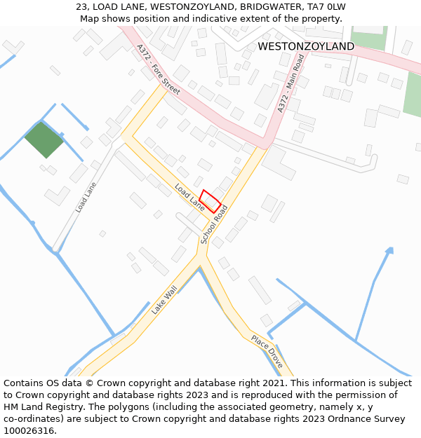 23, LOAD LANE, WESTONZOYLAND, BRIDGWATER, TA7 0LW: Location map and indicative extent of plot