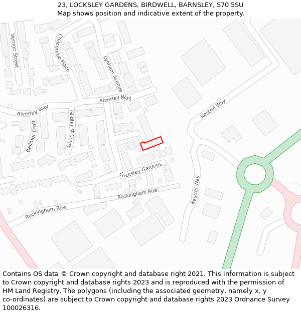 23, LOCKSLEY GARDENS, BIRDWELL, BARNSLEY, S70 5SU: Location map and indicative extent of plot