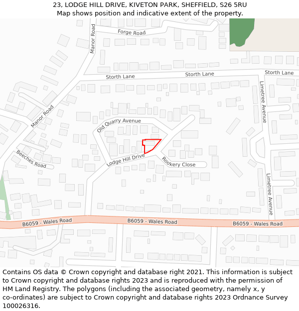 23, LODGE HILL DRIVE, KIVETON PARK, SHEFFIELD, S26 5RU: Location map and indicative extent of plot