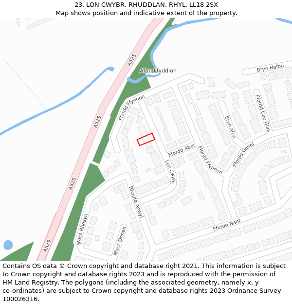 23, LON CWYBR, RHUDDLAN, RHYL, LL18 2SX: Location map and indicative extent of plot