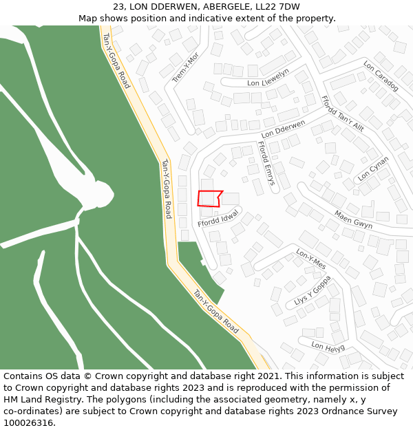 23, LON DDERWEN, ABERGELE, LL22 7DW: Location map and indicative extent of plot