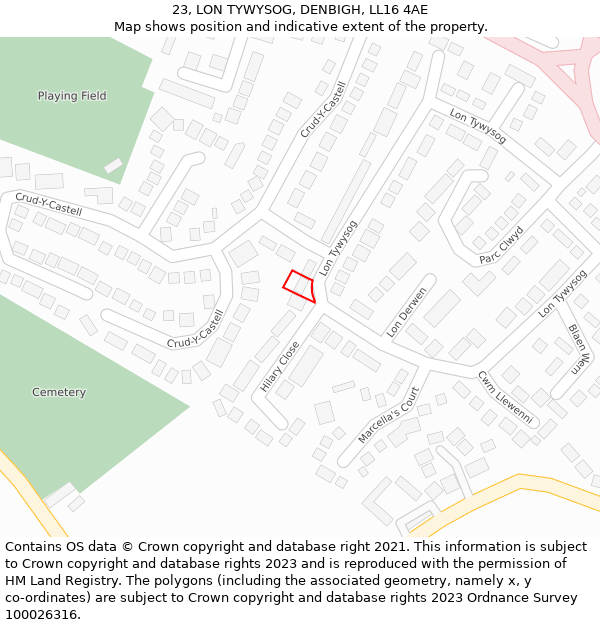 23, LON TYWYSOG, DENBIGH, LL16 4AE: Location map and indicative extent of plot