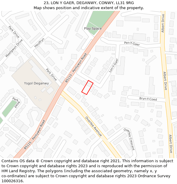 23, LON Y GAER, DEGANWY, CONWY, LL31 9RG: Location map and indicative extent of plot