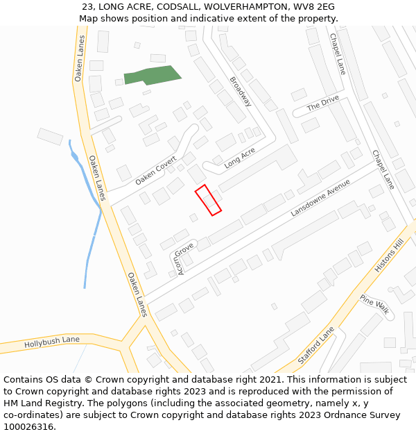 23, LONG ACRE, CODSALL, WOLVERHAMPTON, WV8 2EG: Location map and indicative extent of plot