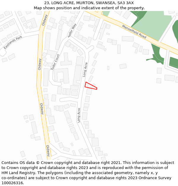 23, LONG ACRE, MURTON, SWANSEA, SA3 3AX: Location map and indicative extent of plot