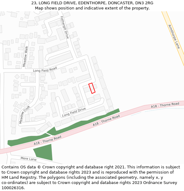 23, LONG FIELD DRIVE, EDENTHORPE, DONCASTER, DN3 2RG: Location map and indicative extent of plot