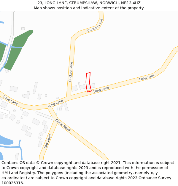 23, LONG LANE, STRUMPSHAW, NORWICH, NR13 4HZ: Location map and indicative extent of plot