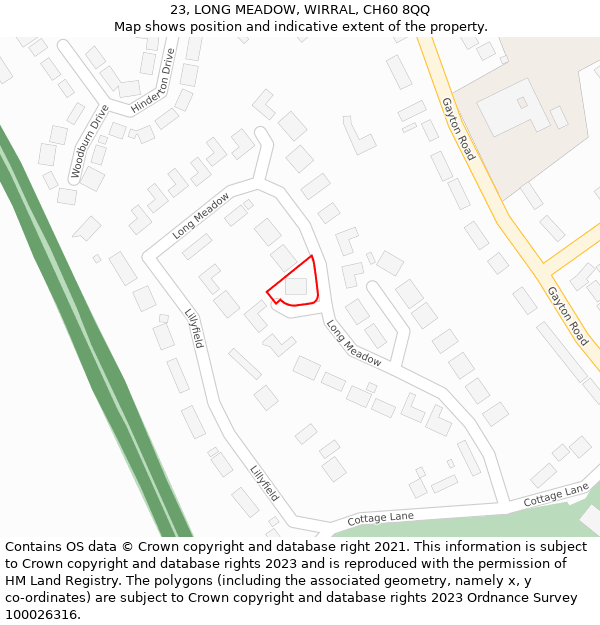 23, LONG MEADOW, WIRRAL, CH60 8QQ: Location map and indicative extent of plot