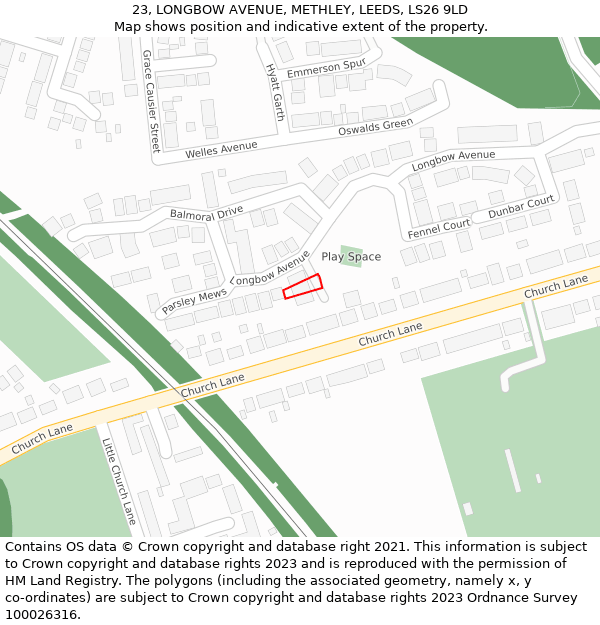 23, LONGBOW AVENUE, METHLEY, LEEDS, LS26 9LD: Location map and indicative extent of plot