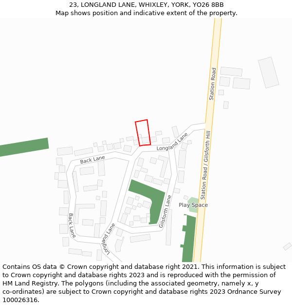 23, LONGLAND LANE, WHIXLEY, YORK, YO26 8BB: Location map and indicative extent of plot