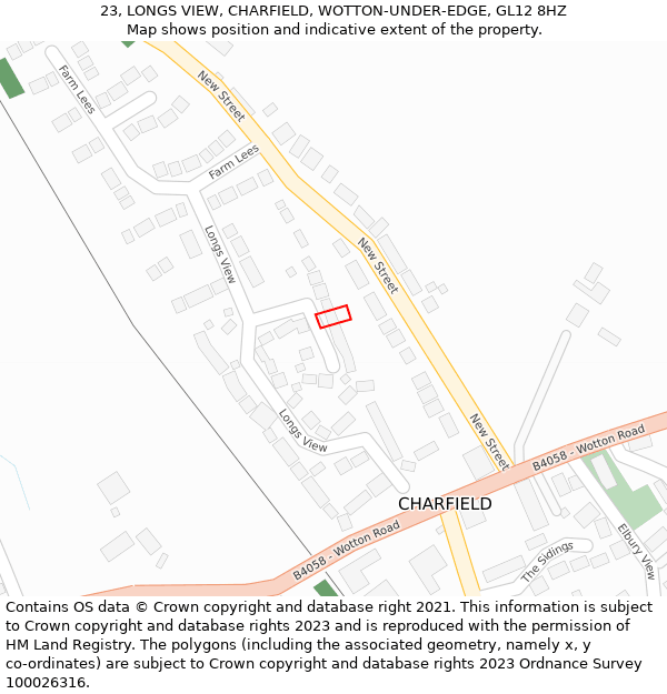 23, LONGS VIEW, CHARFIELD, WOTTON-UNDER-EDGE, GL12 8HZ: Location map and indicative extent of plot