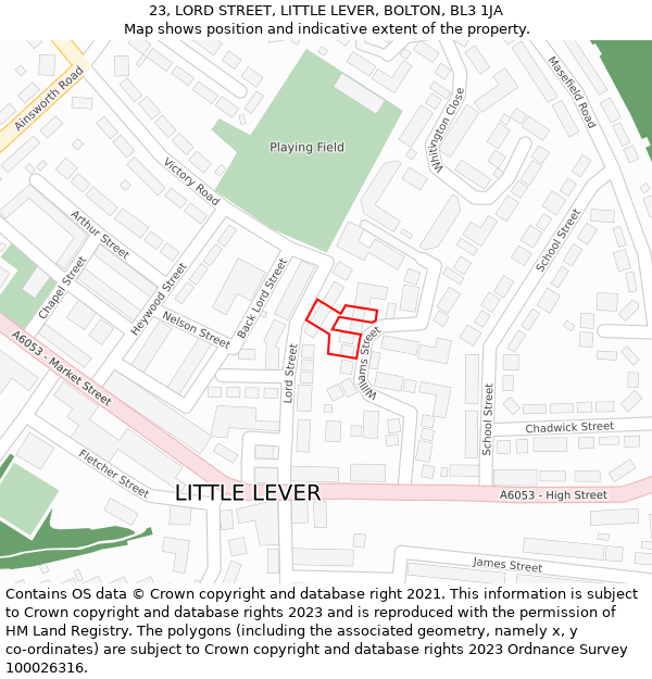 23, LORD STREET, LITTLE LEVER, BOLTON, BL3 1JA: Location map and indicative extent of plot