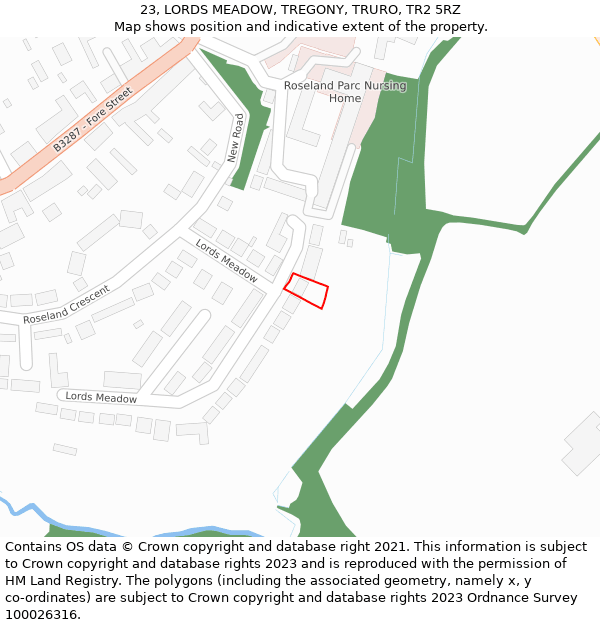 23, LORDS MEADOW, TREGONY, TRURO, TR2 5RZ: Location map and indicative extent of plot