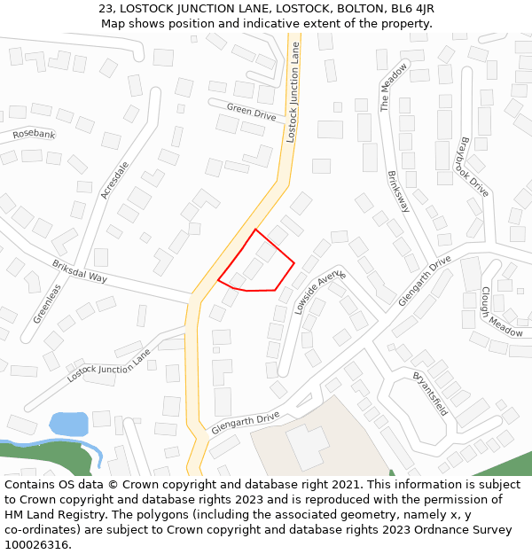 23, LOSTOCK JUNCTION LANE, LOSTOCK, BOLTON, BL6 4JR: Location map and indicative extent of plot