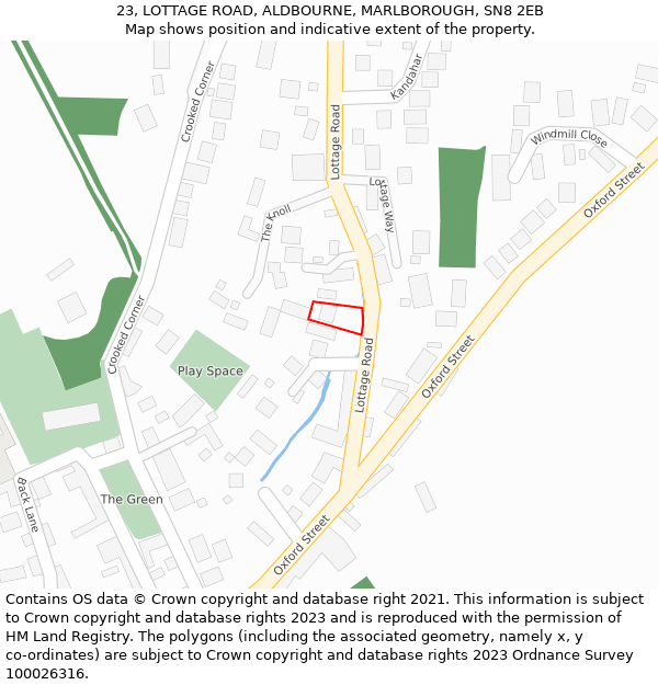 23, LOTTAGE ROAD, ALDBOURNE, MARLBOROUGH, SN8 2EB: Location map and indicative extent of plot