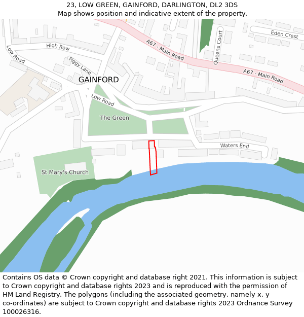 23, LOW GREEN, GAINFORD, DARLINGTON, DL2 3DS: Location map and indicative extent of plot