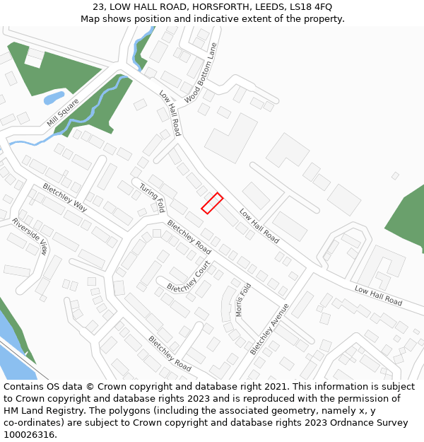 23, LOW HALL ROAD, HORSFORTH, LEEDS, LS18 4FQ: Location map and indicative extent of plot