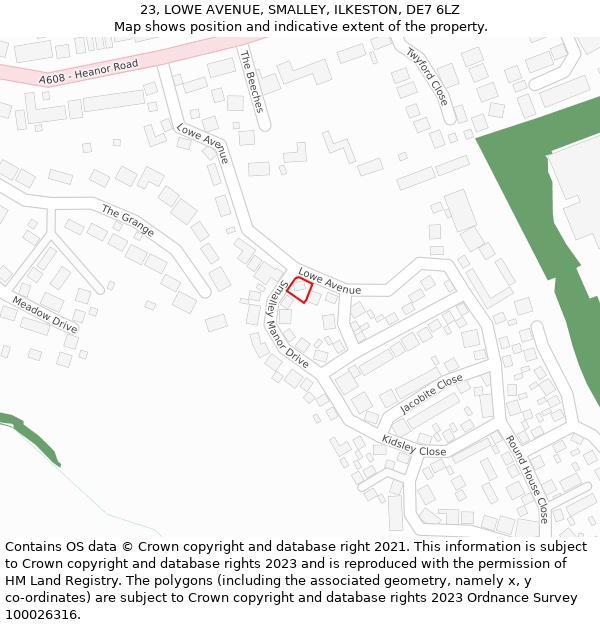 23, LOWE AVENUE, SMALLEY, ILKESTON, DE7 6LZ: Location map and indicative extent of plot