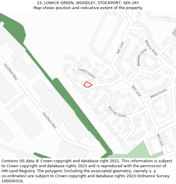 23, LOWICK GREEN, WOODLEY, STOCKPORT, SK6 1RY: Location map and indicative extent of plot